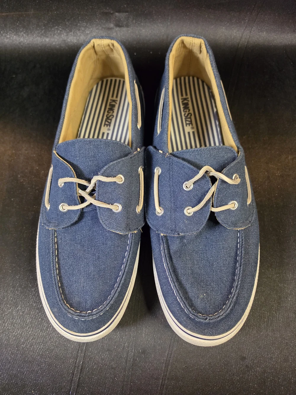 Men's Canvas Boat Shoes Blue Slip On Deck Casual Loafers Size 15W Wide